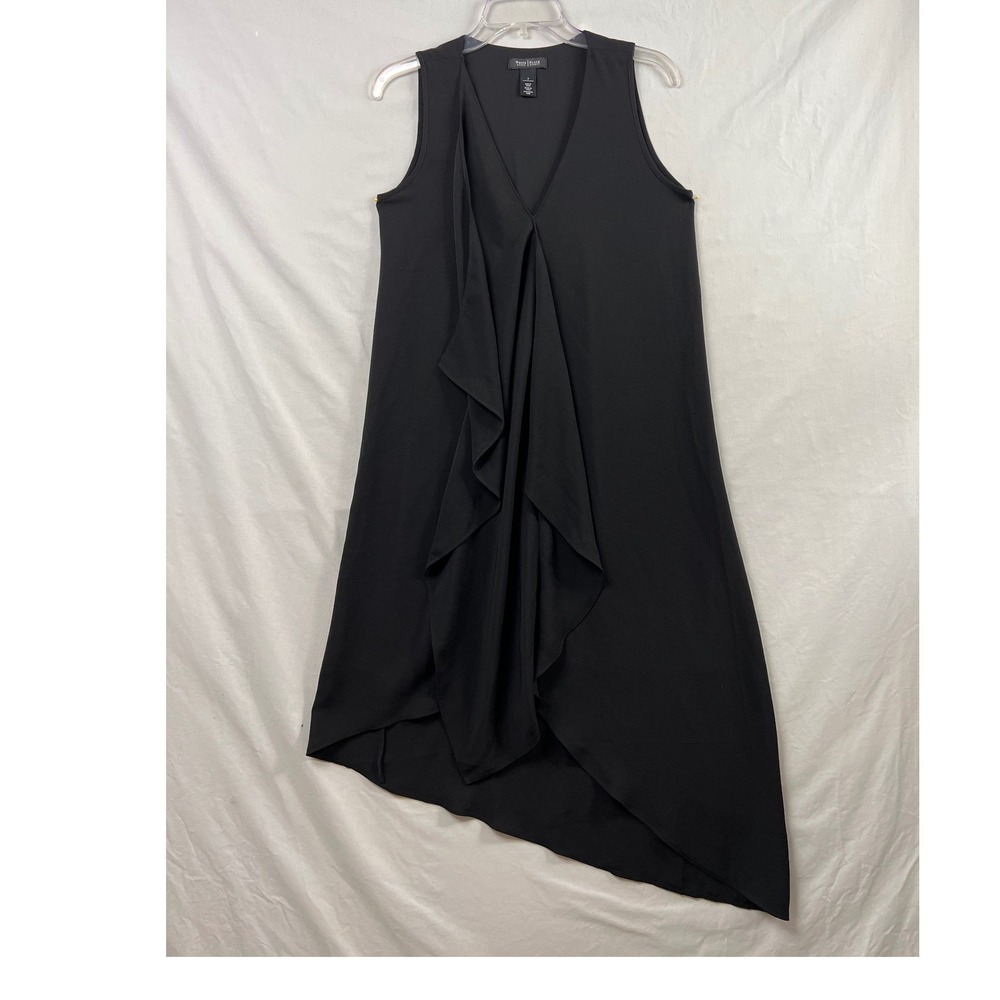 White House Black Market Asymmetrical Dress Womens 2 Black Ruffled V-Neck Midi